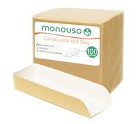 Monouso | 100 Cuñas Hot Dog 17x5x3,5cm, Color Kraft, Bandejas Cartón, Resistente a la Grasa, Perritos Calientes, Food Trucks, Take Away