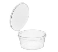 Monouso | 100 Tarrinas para Salsas de Plástico, 30ml, Ø4,8x2,2cm, Color Transparente, Tarros con Tapa Bisagra, Recipientes para Salsas, Reutilizable