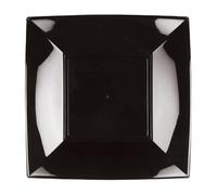 Monouso | 15 Platos LLanos Cuadrados de Plástico PP, 18x18cm, Negros, Apto para Lavavajillas y Microondas, Reutilizables, Hasta 125 usos, Plástico Duro, Reciclable, Eventos, Catering, Cocina.
