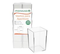 Monouso | 20 Vasitos para Aperitivos de Plástico, 50ml, 3,8x3,8x5,2cm, Color Transparente, Vasos, Cuencos, Recipientes para Postres, Eventos, Catering, Picnic, Reutilizable