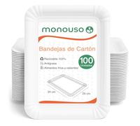 Monouso | 50 Bandeja de Cartón Blanca 25×34 cm | Rectangular Compacta | Resistente al Aceite y Calor | Ideal para Degustaciones y Catering | Pack de 50 Unidades