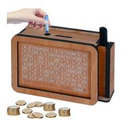 Monozoz Hucha con Contador - Hucha de Madera para Contador | Caja de desafío de ahorros con soporte para bolígrafo, contador de dinero reutilizable para billetes de banco