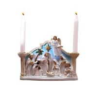 Monozoz Portavelas de Navidad, centro de mesa de estatua de candelabro de Navidad, adorno de belén de resina para interiores, para mesa, chimenea, manto, decoración católica