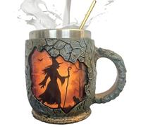 Monozoz Tazas De Café Originales 386 Ml - Taza de Fogata | Bruja Con Patrón De Fuego Textura 3D De Corteza De Árbol Asa Ergonómica Para Amigos Colegas Profesores Navidad Y Adultos