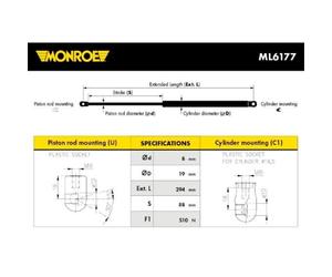 MONROE Amortiguador Capó Compatible Para MINI Mini Countryman R60 R61 ML6177