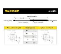 MONROE Amortiguador Gas para Portón Trasero 510 N 230 mm Peugeot 807 Citroën C8