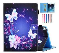 MonsDirect Funda para iPad 8/7ª generación 10.2 pulgadas con soporte para lápices 2020 2019, funda de piel sintética Smart Sleep Wake con soporte delgado funda protectora para iPad de 10.2 pulgadas, mariposas