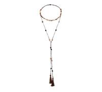 Monsefi - Collar con abalorio Zen para jardín, ajustable, color negro, ónix y piedra de lava con borlas bohemias, hechos a mano, anudados, para yoga, meditación energética, para mujeres, color caqui