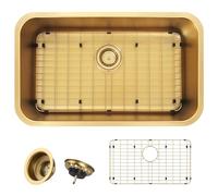 MONSINTA Fregadero de cocina empotrado, fregadero de cocina de acero inoxidable 3018, fregadero profundo, fregadero de cocina dorado, fregadero de cocina de un solo tazón con rejilla de fregadero y