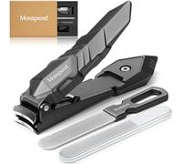 Monspend Cortaúñas con recogedor - Cortadores de uñas sin salpicaduras, cortaúñas de manos y pies para uñas gruesas, cortador de uñas de acero inoxidable para hombres y mujeres, almacenamiento de