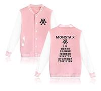 Monsta X KPOP Baseball Jacket Hip Hop Fans La Chaqueta Uniforme de Beisbol Pullover Abrigos Casuales Manga Larga Sweater Sweatshirt Moda para Hombres Mujeres