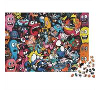 Monster Doodle 1000 Piezas Puzzle Recyclable Graffiti Puzzles for Personas Mayores Family Gaming Time Props Relieve Senile Dementia Great Gift 70x50cm/1000Ps