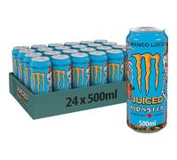 Monster Energy Mango Loco con zumo de mango, con ácido carbónico, paleta de bebidas energéticas 24 x 500 ml y adhesivo gratis