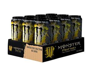 Monster Energy Rehab Limón, 12 x 500 ml, lata desechable - Té helado energético con sabor a limón