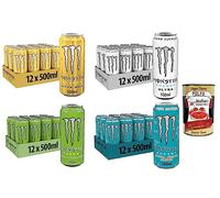 Monster Energy Ultra - Pack de prueba (500 ml, 24 x 500 ml, Paradise, White, Fiesta Mango y Gold + Polpa italiana Gourmet 400 g)