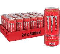 Monster Energy Ultra Watermelon, Bebida Energética sin Azúcar Sabor Sandía - Pack de 24 Latas de 500ml