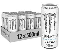 Monster Energy Ultra White - Bebida energética con cafeína con suave sabor cítrico, sin azúcar y sin calorías, en prácticas latas desechables (12 x 500 ml)