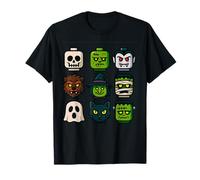 Monster Faces Pop Art Gráfico de Estilo Bloque de Halloween Camiseta