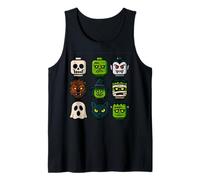 Monster Faces Pop Art Gráfico de Estilo Bloque de Halloween Camiseta sin Mangas