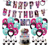 Monster Geburtstag Party Deko Set mit Happy Birthday Banner Cupcake Topper ballons Einladungskarten Monster Thema Dekoration für Kinder Geburtstag Zubehör Unverunvergessliche Motto Party Dekorationen