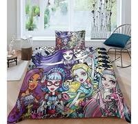 Monster High 3D Impresión Funda Nórdica Funda De Edredón Familiar Y Niños Microfibra Y Funda De Almohada con Cremallera Juego De Ropa De Cama 2 Piezas Single（135x200cm）