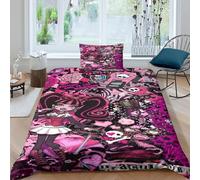 Monster High 3D Impresión Personajes Animados Funda De Edredón Funda Nórdica Familiar Y Niños con Cremallera Y Funda De Almohada Juego De Ropa De Cama Microfibra 3 Piezas Single(135x200cm)