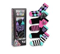 Monster High Calcetines de media pantorrilla con calaveras y rayas multicolor para niñas | Juego de 5 pares | Estampados divertidos con logotipos Calcetines casuales para niños