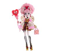 Monster High Cumplespantos Cupid Asteria Muñeca con vestido de fiesta rosa y rojo, y accesorios temáticos como una invitación, un globo, un regalo, un abanico y mucho más, JBG77