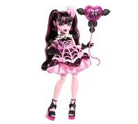 Monster High Cumplespantos Draculaura Muñeca con vestido de fiesta rosa y accesorios temáticos como una invitación, un globo, un regalo, un abanico y mucho más, JBG74