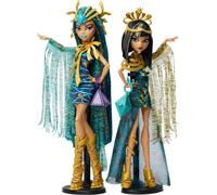Monster High Fashion Doll Set Mummy Majesties Cleo y Nefera de Nile Collectible 2-Pack con accesorios dorados y ropa premium