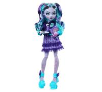 Monster High Fearbook Twyla, Muñeca con Vestido Morado con Volantes, anuario, Chaqueta de Estilo Universitario y Accesorios de Moda, Juguete Regalo para niños y niñas +4 años, HXW31