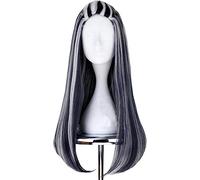 Monster High Frankie Cosplay Pelucas 65 cm Black Mix White Halloween Party sintético Cosplay peluca