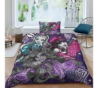 Monster High Funda Nórdica 3D Impresión Familiar Y Niños Funda De Edredón con Cremallera Y Funda De Almohada Juego De Ropa De Cama Microfibra 2 Piezas Single（135x200cm）