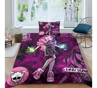 Monster High Funda Nórdica 3D Impresión Personajes Animados Familiar Y Niños Funda De Edredón Y Funda De Almohada Juego De Cama Microfibra con Cremallera 3 Piezas Single(135x200cm)