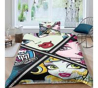 Monster High Funda Nórdica Funda De Edredón para Dormitorio Impresión 3D DigitalPersonajes Animados con Cremallera Microfibra Y Funda De Almohada Juego De Cama 3 Piezas Single(135x200cm)