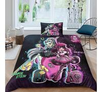 Monster High Funda Nórdica para Dormitorio 3D Impresión Personajes Animados Funda De Edredón Juego De Cama Microfibra Y Funda De Almohada con Cremallera 3 Piezas Single(135x200cm)
