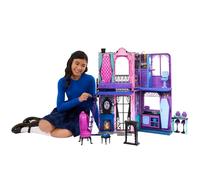 Monster High Hotel Buuuutique Casa de muñecas, conjunto de juego plegable con sorpresas espeluznantes en cada habitación y más de 13 piezas, incluidos muebles y accesorios, JBF16