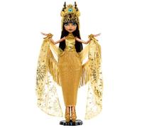 Monster High Howliday Cleo De Nile Muñeca, muñeca Coleccionable de edición Invernal con Vestido Dorado, Accesorios relucientes y Chal de Flecos Brillante, HXJ00