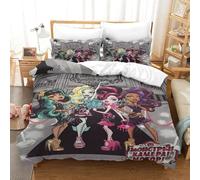 Monster High Impresión 3D DigitalPersonajes Animados Funda De Edredón para Dormitorio Funda Nórdica Y Funda De Almohada con Cremallera Juego De Ropa De Cama Microfibra 3 Piezas Single(140x200cm)