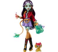 Monster High Jinafire Long muñeca con perro mascota | Muñeca dragón con perrito Cloudy 'Yun Yun' y 7 accesorios: bloc, bebida, mochila y más, HYV58