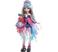 Monster High Lagoona Blue Muñeca con conjunto glamuroso para el Monster Fest y accesorios con temática de festival, como unos aperitivos, un póster, un atrevido bolso y mucho más, HXH82