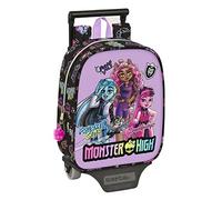 MONSTER HIGH - Mochila Guardería con Carro Safta, Ideal para Niños de Diferentes Edades, Cómoda y Versátil, Calidad y Resistencia, 22x10x27 cm, Color Negro