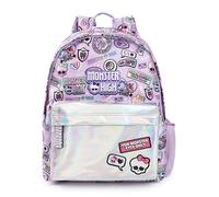 Monster High Mochila Niña | Mochila rosa y plateada con correas ajustables | Bolsillo reflectante e insignia impresa en toda la prenda Equipaje práctico y organizado Mochila escolar deportiva