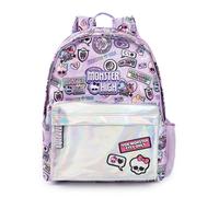 Monster High Mochila Niña | Mochila rosa y plateada con correas ajustables | Bolsillo reflectante e insignia impresa en toda la prenda Equipaje práctico y organizado Mochila escolar deportiva