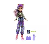 Monster High Scare-adise Island Clawdeen Wolf - Muñeca con traje de baño, pantalones deportivos y accesorios de playa como visera, botella de agua y libro