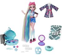 Monster High Muñeca Lagoona Blue Spa Day con accesorios para usar y compartir, incluyendo clips de peinado, tiza para el cabello y tatuajes