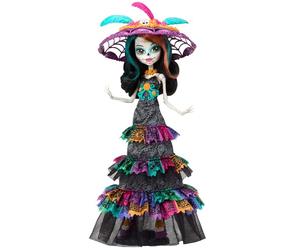 Monster High Muñeca Skelita Calaveras con Vestido de Fiesta del Día de Muertos y Sombrero de la Catrina, colección Howliday, Juguete para coleccionistas, +4 años (HXH99)