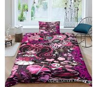 Monster High para Dormitorio Impresión 3D Digital Funda Nórdica Funda De Edredón Y Funda De Almohada con Cremallera Microfibra Juego De Ropa De Cama 2 Piezas Single(135x200cm)