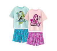 Monster High Pijama para niña | Pijama de Manga Corta con Estampado de Frankie Stein Azul y Draculaura Rosa | Pack de 2 Pijamas de Dibujos Animados con Estampado Completo | Ropa de Dormir Infantil