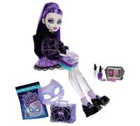 Monster High Self-Scare Secrets Muñeca Spectra Vondergeist | Set de accesorios de unboxing con 13 sorpresas realistas como kit de manicura y vinilo con tocadiscos, JHK46